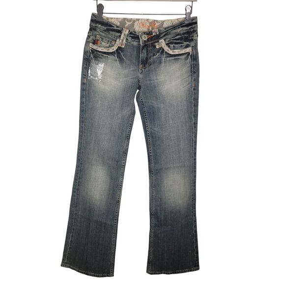 Miss Me Vintage 90s Y2k NWT Lace Pocket Low Rise Boot Cut Denim Jeans Size 27 - Picture 1 of 10